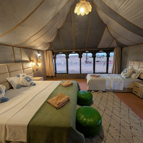 1 Night in Merzouga desert with superior luxury camp. Jeep, AC